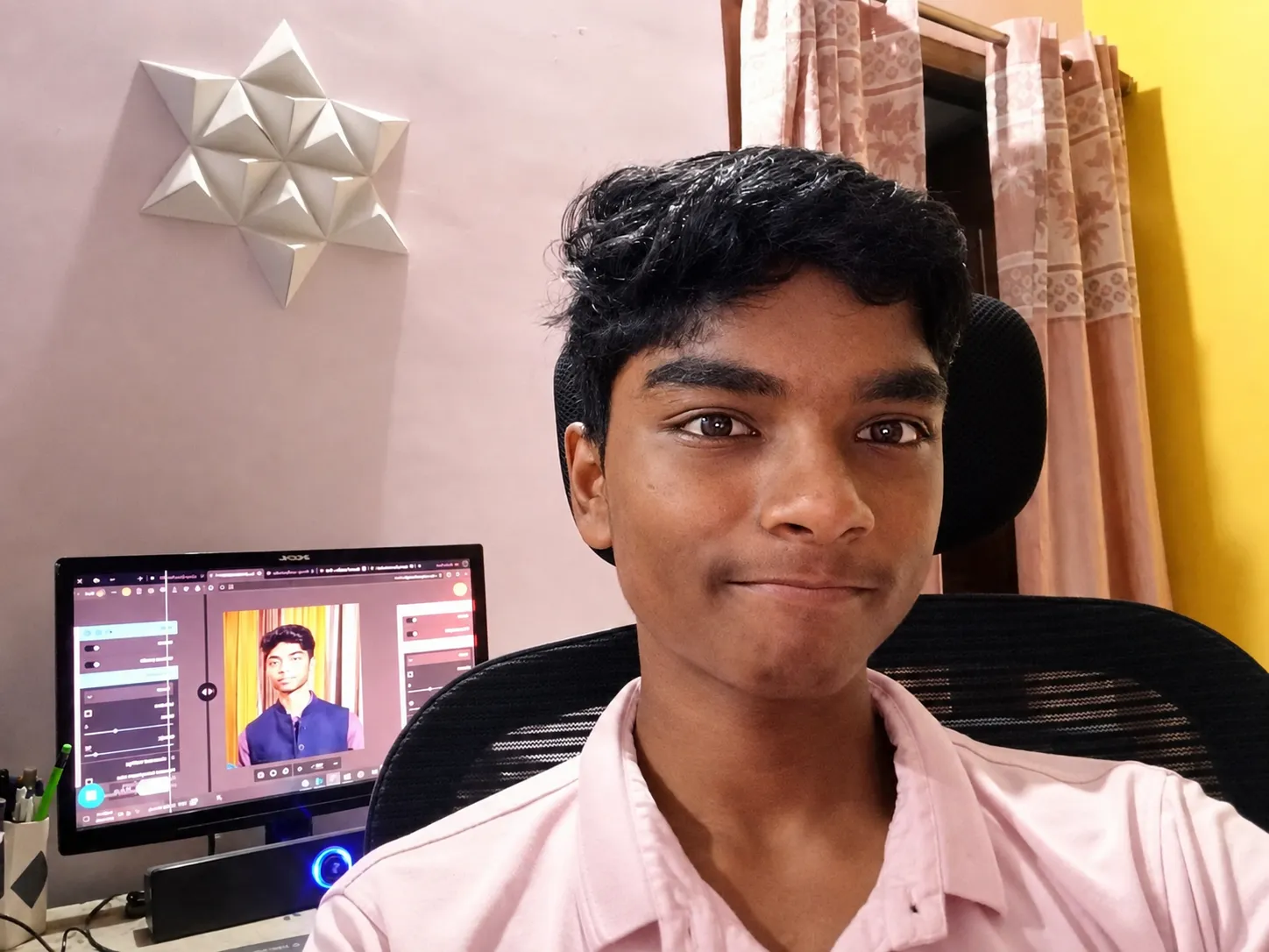 Aditya Kumar Ekka at his workstation in Balrampur, Chhattisgarh — building PulseROI solo